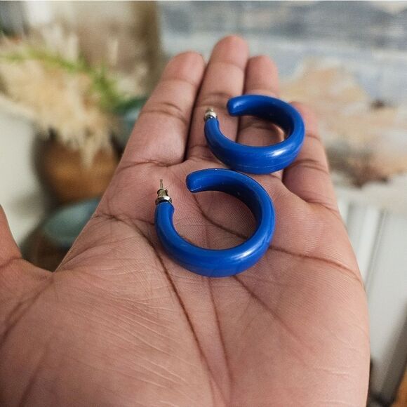 Vintage Matte Blue Simple Hoop Fashion Earrings. - Picture 10 of 15